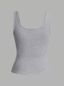 Slaydiva 休闲百搭白色深 U 领工字背心-C - 灰色 - 查看 2