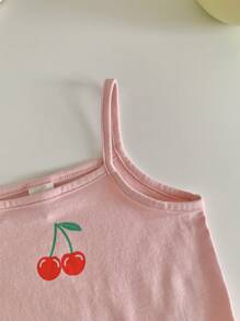 SHEIN LMoss Kids Baby Girl's 3pcs Casual Knitted Cartoon Print Sleeveless Bodysuit With Buttons, Summer - Pink - View 6