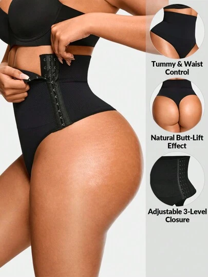 SHAPORA Seamless High-Waisted Thong Shapewear Bottom Body Shaper Butt Lifter With Adjustable 3-Level Closure Butt Lifter-Tummy Waist Control