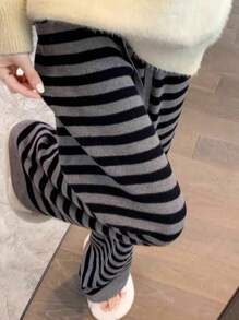 INAWLY Women's Front Tie Striped Knit Sweater And Pants, Casual Daily Wear