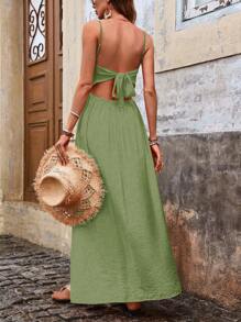 Breezaya Women's Spaghetti Strap Backless Twist Ruffle Graceful Style Dress - Green - View 2