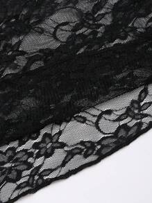 SHEIN Unity Women Lace Patchwork Solid Sweetheart Neck Long Sleeve Top (Random Cut) - Black - View 6