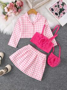 SHEIN Girls Plaid Set, New For Autumn - Multicolor - View 1