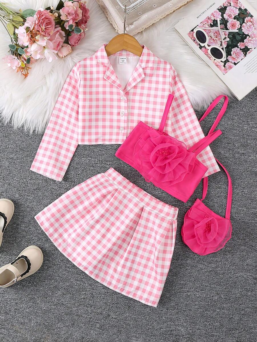 SHEIN Girls Plaid Set, New For Autumn - Multicolor - View 1