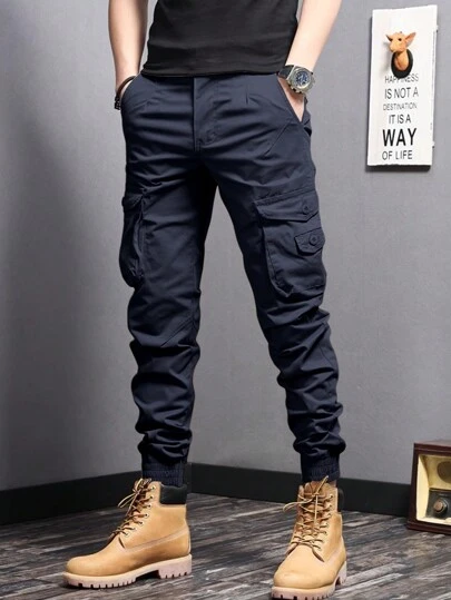 Manfinity Homme Men's Casual Solid Color Jogger Cargo Pants, Fall