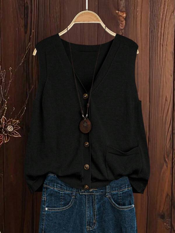 EMERY ROSE Nowa, wszechstronna, prosta, jednorzędowa kamizelka damska z dzianiny