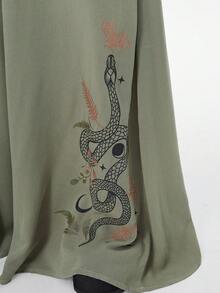 ROMWE Hippie Pantalones de pierna ancha con estampado de piel de serpiente y floral en estilo gótico para mujer en verano - Verde - Ver 6