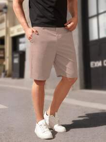 Manfinity Homme 夏季纯色休闲短裤，带口袋 - 粉色 - 查看 3