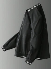 Manfinity Homme Men's Spring/Autumn Geometric Printed Jacket, Single-Breasted - Black - View 3