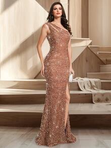 HOMEYEE Đầm dài ôm sát gợi cảm hở vai, khoét lỗ, đính sequin, thích hợp cho tiệc tối, cocktail, dạ hội, prom, sinh nhật, đám cưới, lễ tốt nghiệp, nghỉ xuân. - Vàng - Xem 3