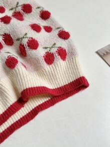 Elamini Women's Casual Cherry Print Short Sleeve Knit Sweater, Spring And Autumn - Apricot - View 6