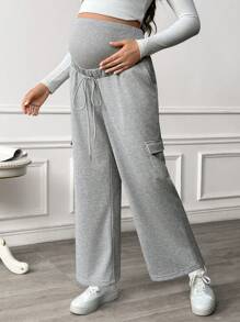 SHEIN Maternity Plain Front Tie Pocket Casual Pants