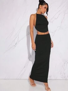 Hauture Halter Tie Backless Top & Skirt Set
