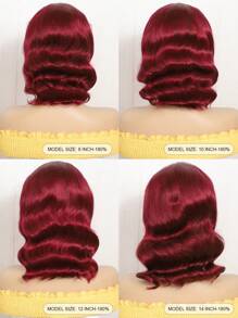 Peluca Bob de 13x4 con ondas sueltas, peluca de encaje frontal de cabello humano, 99J Burdeos, peluca corta Bob de cabello humano para mujer, densidad del 180% - S99J - Ver 3