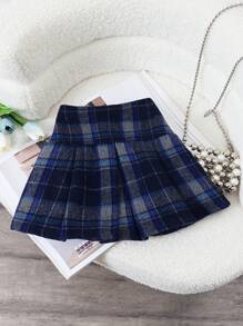 SHEIN Genkimix Kids 1pc Young Girls' Casual Plaid Pattern Skirt, Spring Autumn - Multicolor - View 1