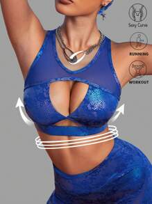 Innovista Animal Faux Leather Print Mesh Cut Out Push Up Sports Bra,  Workout Outfits, Gym Tops, Sexy Crop Top Tank,Foil Print Tops,Music Festival,Going Out Tops,Party