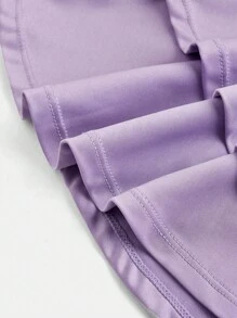 SHEIN Girlism Tween 女童休闲纯色荷叶边下摆 A 字形紫色裙子搭配紧身裤运动套装 - 淡紫色 - 查看 4