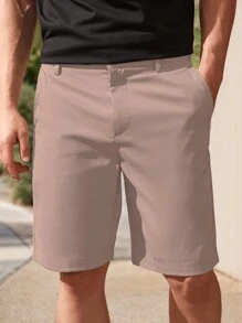 Manfinity Homme 夏季纯色休闲短裤，带口袋 - 粉色 - 查看 4