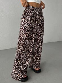 SHEIN EZwear Women Leopard Print Woven Wide Leg Pants