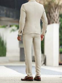 Calvornis 男士休閒純色單排釦長袖西裝外套和口袋長褲套裝