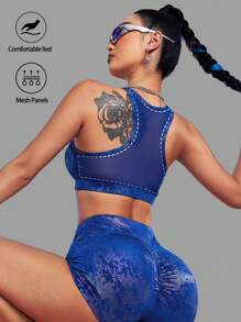 Innovista Animal Faux Leather Print Mesh Cut Out Push Up Sports Bra,  Workout Outfits, Gym Tops, Sexy Crop Top Tank,Foil Print Tops,Music Festival,Going Out Tops,Party