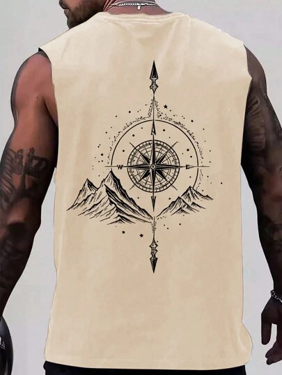 Manfinity LEGND Men's Plus Size Minimalist Graphic Print Round Neck Sleeveless Tank Top, For Going Out