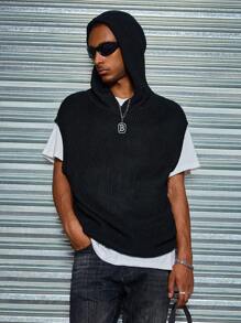 Manfinity Hypemode Men's Solid Simple Hooded Knit Vest, Casual Everyday Wear