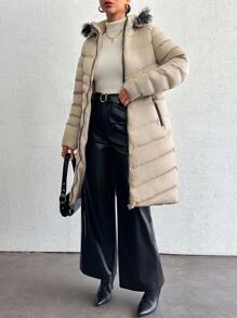 EURMUSE Women's Fashionable Quilted Hooded Padded Coat, Winter