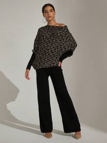 Women's Sweater Knitted 2-Piece Set Sweater & Solid Color Pants - Black - View 4