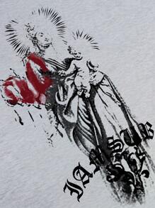 SHEIN ICON Camiseta de manga larga holgada con hombros abiertos y estampado floral para mujer