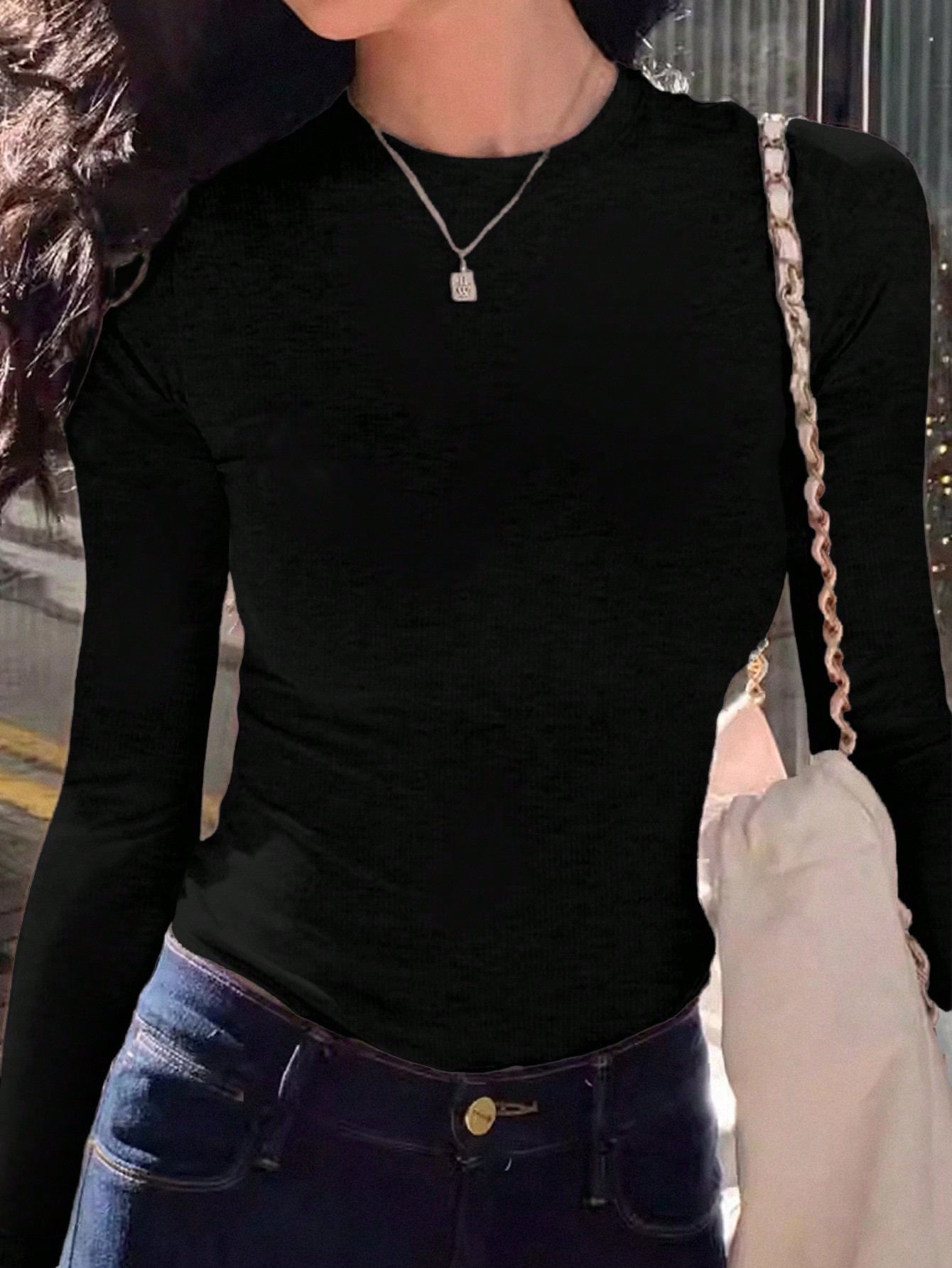 Black crew neck t-shirt