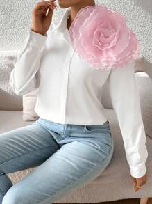 Chiquease Women's Floral Decorated Shirt Blouse