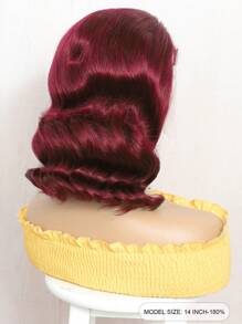 Peluca Bob de 13x4 con ondas sueltas, peluca de encaje frontal de cabello humano, 99J Burdeos, peluca corta Bob de cabello humano para mujer, densidad del 180% - S99J - Ver 2