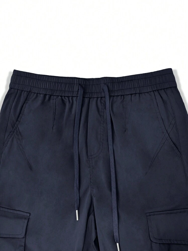 Manfinity Homme Pantalones cargo jogger de unicolor casual para hombre, otoño - Azul Marino - Añade 8