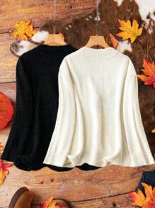 SHEIN LUNE Plus Size Crew Neck Long Sleeve Simple Pullover Sweater, Casual Daily Wear Knit Pullover Fall Winter Outfit