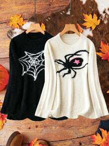 SHEIN LUNE Plus Size Crew Neck Long Sleeve Simple Pullover Sweater, Casual Daily Wear Knit Pullover Fall Winter Outfit