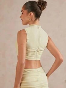 L'Amorae Top de tirantes corta fruncida con cuello alzado unicolor - Albaricoque - Ver 2