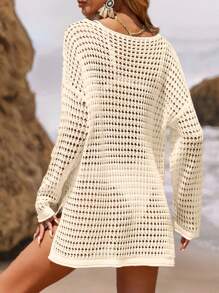 SHEIN Swim Hollow Out Drop Shoulder Cover Up Dress Without Bikini Set,Summer Beach - Apricot - View 2