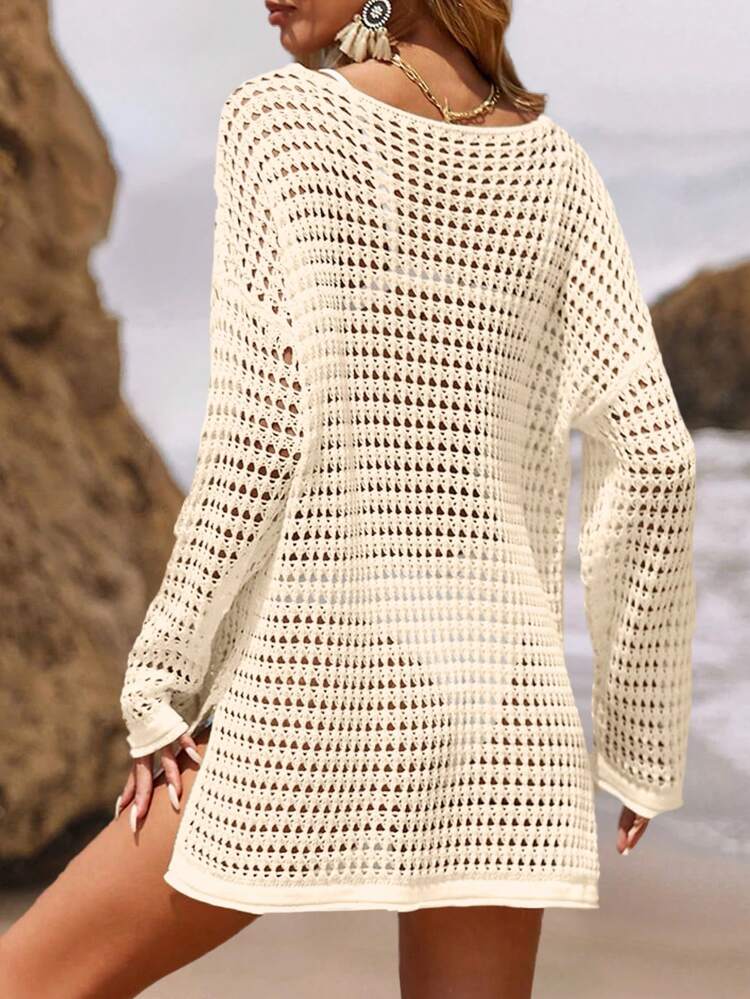 Hollow Out Drop Shoulder Cover Up Dress Without Bikini Set,Summer Beach