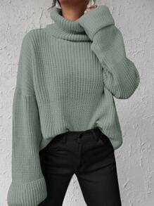 EURMUSE High Neck Drop Shoulder Sweater - Mint Green - View 5