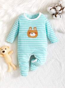 Baby Striped & Cartoon Graphic Footed Sleep Jumpsuit - Multicolor - View 1