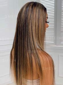 蜜金色挑染无胶假发真人发质直发巴西式 13x4 蕾丝前部假发女士彩色 1B/27 渐变色黑色和金色全额渐变假发预剪透明蕾丝自然发际线 - SNATURAL/27 - 查看 4