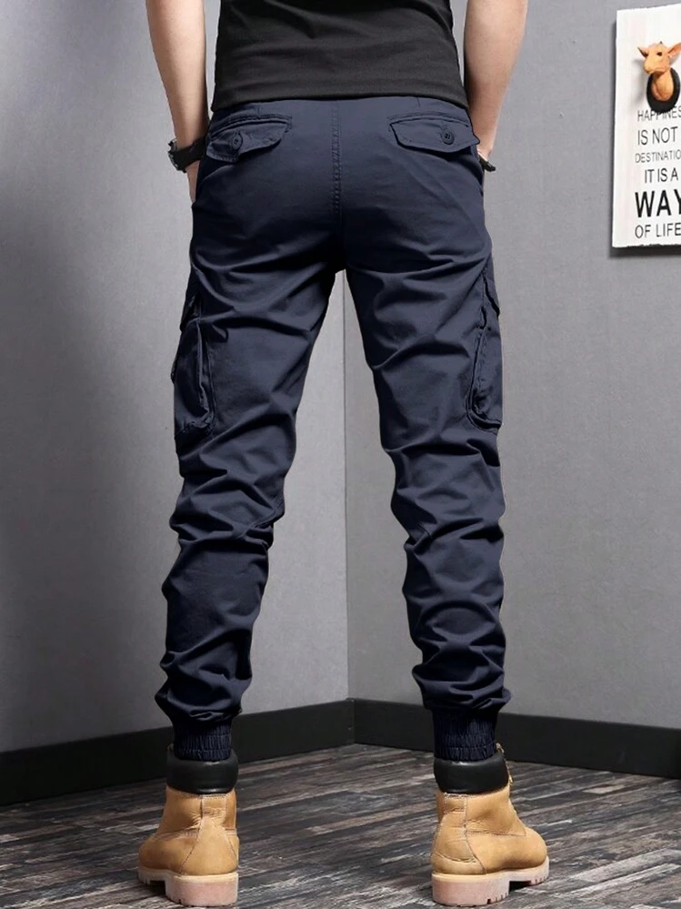 Manfinity Homme Pantalones cargo jogger de unicolor casual para hombre, otoño - Azul Marino - Añade 2