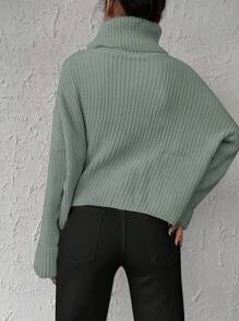 EURMUSE High Neck Drop Shoulder Sweater - Mint Green - View 2