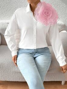 Chiquease Women's Floral Decorated Shirt Blouse