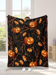 1 件万圣节南瓜印花法兰绒毯，柔软温暖的盖毯，适合沙发、办公室、床、露营、旅行，多功能节日礼物，秋季装饰，秋季装饰，房间装饰 - 彩色 - 查看 1