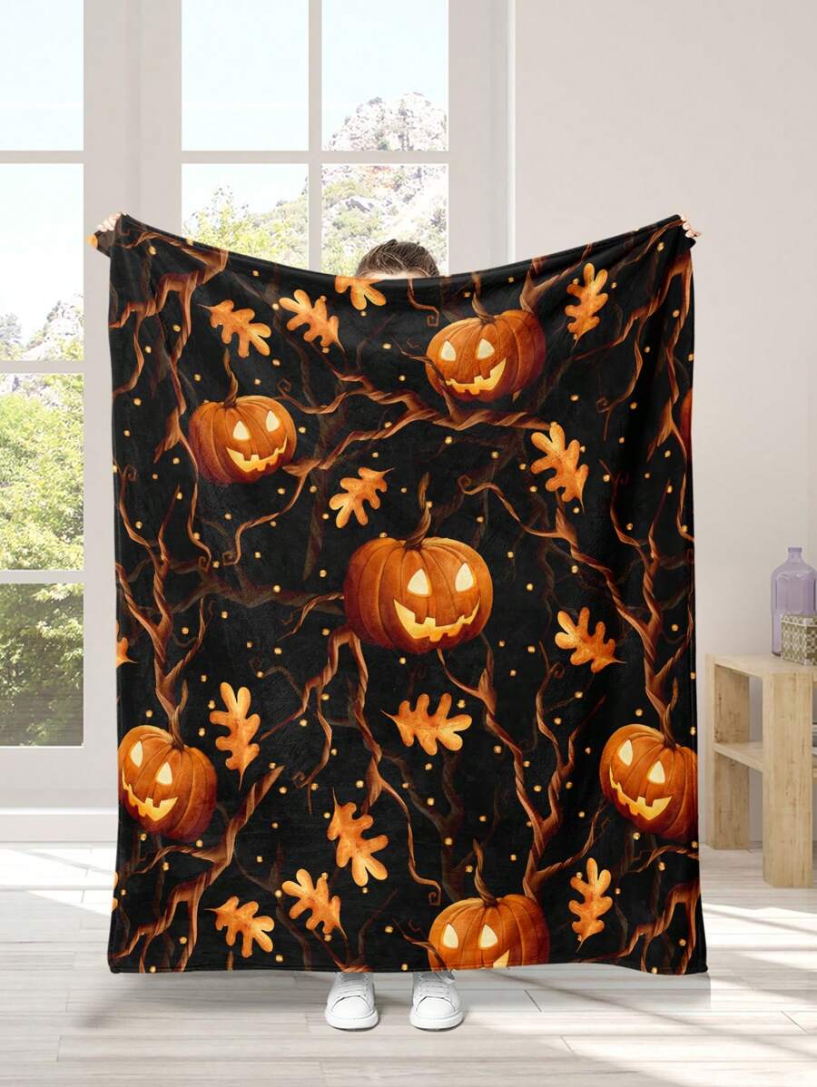 1 件万圣节南瓜印花法兰绒毯，柔软温暖的盖毯，适合沙发、办公室、床、露营、旅行，多功能节日礼物，秋季装饰，秋季装饰，房间装饰 - 彩色 - 查看 1