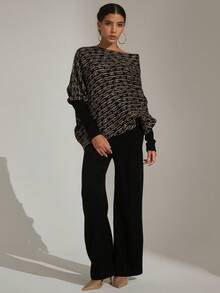 Women's Sweater Knitted 2-Piece Set Sweater & Solid Color Pants - Black - View 6