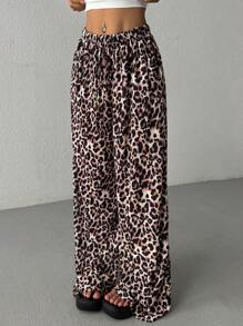 SHEIN EZwear Women Leopard Print Woven Wide Leg Pants