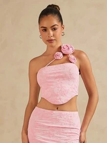 L'Amorae Asymmetrical Top With Rosettes